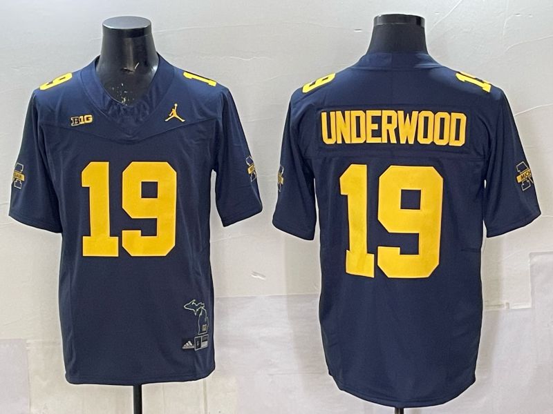 Men Michigan Wolverines #19 Underwood Blue 2025 NCAA Jersey 01